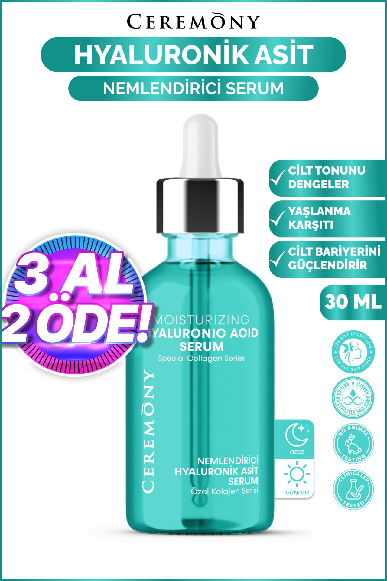 Ceremony Hyaluronik Asit Nemlendirici Cilt Bakım Serumu 30 ml