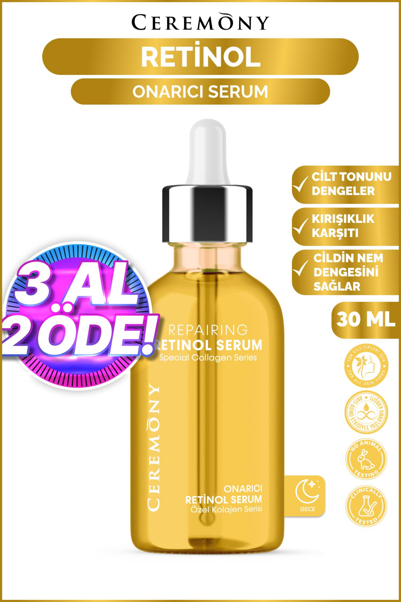 Ceremony Retinol Onarıcı Cilt Bakım Serumu 30 ml
