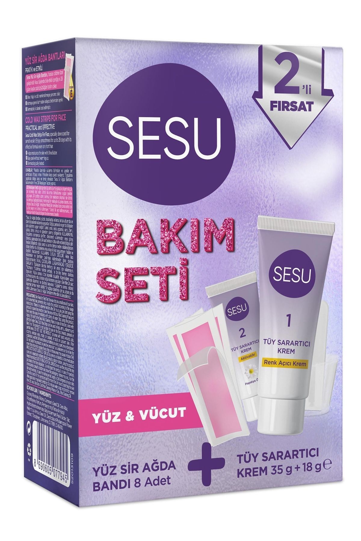 Sesu Tüy Sarartıcı Krem 35g + 18g &Yüz Ağda Bandı 8'li