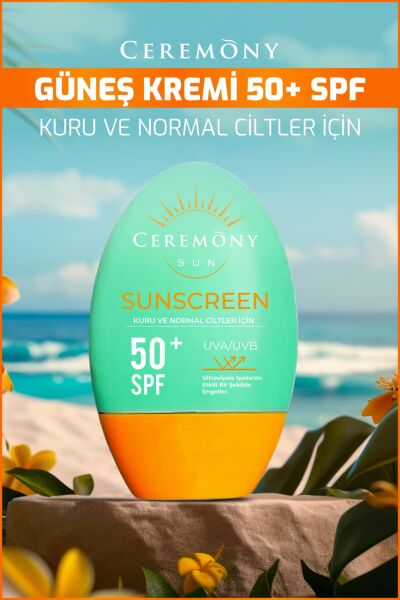 Ceremony UVA-UVB Yüksek Koruma Doğal Görünümlü Hızlı Emilen 50+SPF Güneş Kremi Kuru ve Normal Ciltler 50ml