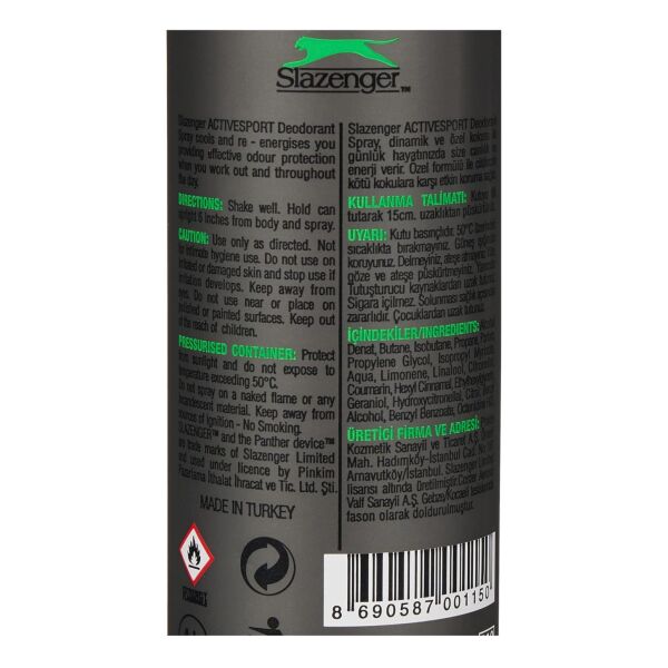 Slazenger Active Sport Erkek Deodorant Yeşil 150 ml
