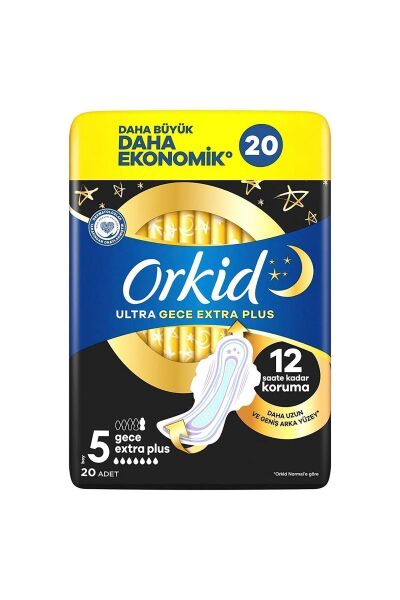 Orkid Hijyenik Ped Ultra Extra Plus Dörtlü Gece 20'li