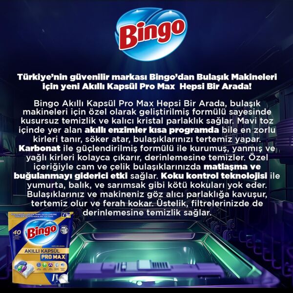 Bingo Pro Max Akıllı Kapsül Bulaşık Makinesi Deterjanı Tableti 60'lı