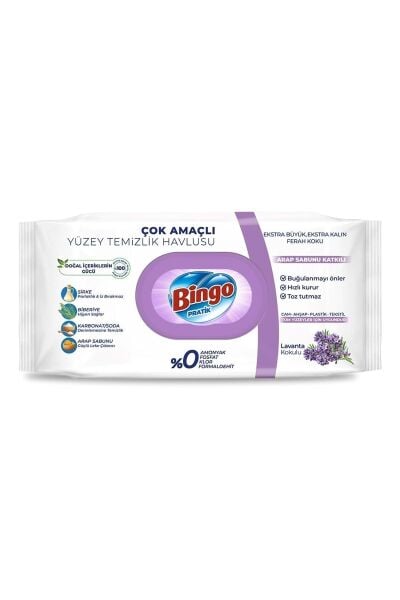 Bingo Pratik Yüzey Temizlik Havlusu Arap Sabunu Katkılı Lavanta 96lı