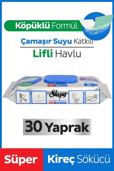 Sleepy Easy Clean Süper Kireç Çözücü Yüzey Temizlik Havlusu & Mendili 30 Yaprak