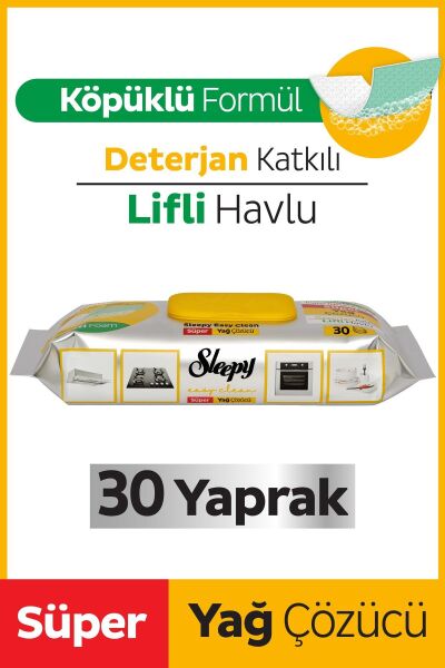 Sleepy Easy Clean Süper Yağ Çözücü Yüzey Temizlik Havlusu&Mendili 30 Yaprak