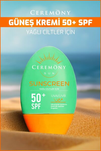 Ceremony UVA-UVB Yüksek Koruma Doğal Görünümlü Hızlı Emilen 50+SPF Güneş Kremi Yağlı Ciltler 50ml