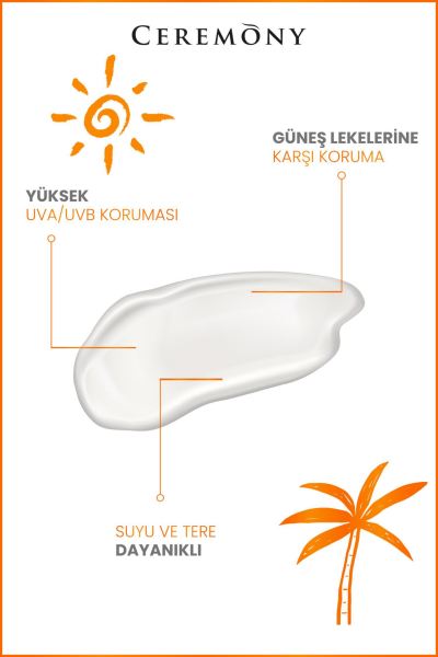 Ceremony UVA-UVB Yüksek Koruma Doğal Görünümlü Hızlı Emilen 50+SPF Güneş Kremi Yağlı Ciltler 50ml