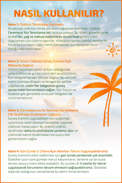 Ceremony UVA-UVB Yüksek Koruma Doğal Görünümlü Hızlı Emilen 50+SPF Güneş Kremi Yağlı Ciltler 50ml