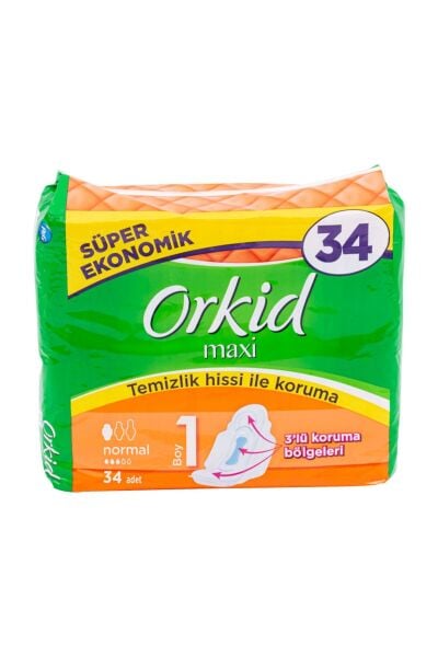 Orkid Maxi Hijyenik Ped Normal Süper Ekonomik Paket 34'lü