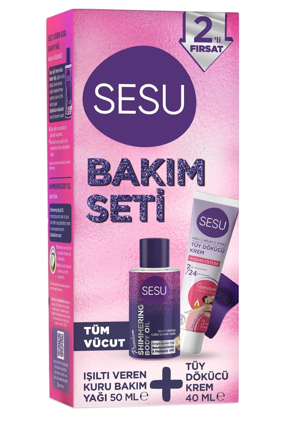 Sesu Tüy Dökücü Krem Hassas 40 ml + Body Shimmer Yağ 50 ml