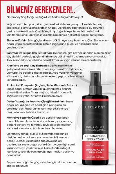 Ceremony Biotin & Kafein & Amino Kompleks İçeren Dökülme Karşıtı Saç Sprey Toniği 250 ml