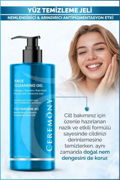 Ceremony 400 ml Nemlendirici Akne Arındırıcı Cilt Tonu Eşitleyici Kolajenli Hyalüronik İçeren Temizleme Jeli