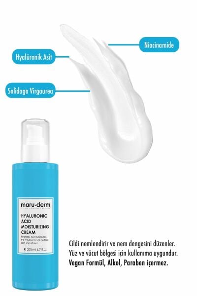 Maruderm Hyalüronik Asit Nemlendirici Yüz ve Vücut Cilt Bakım Kremi 200 ml