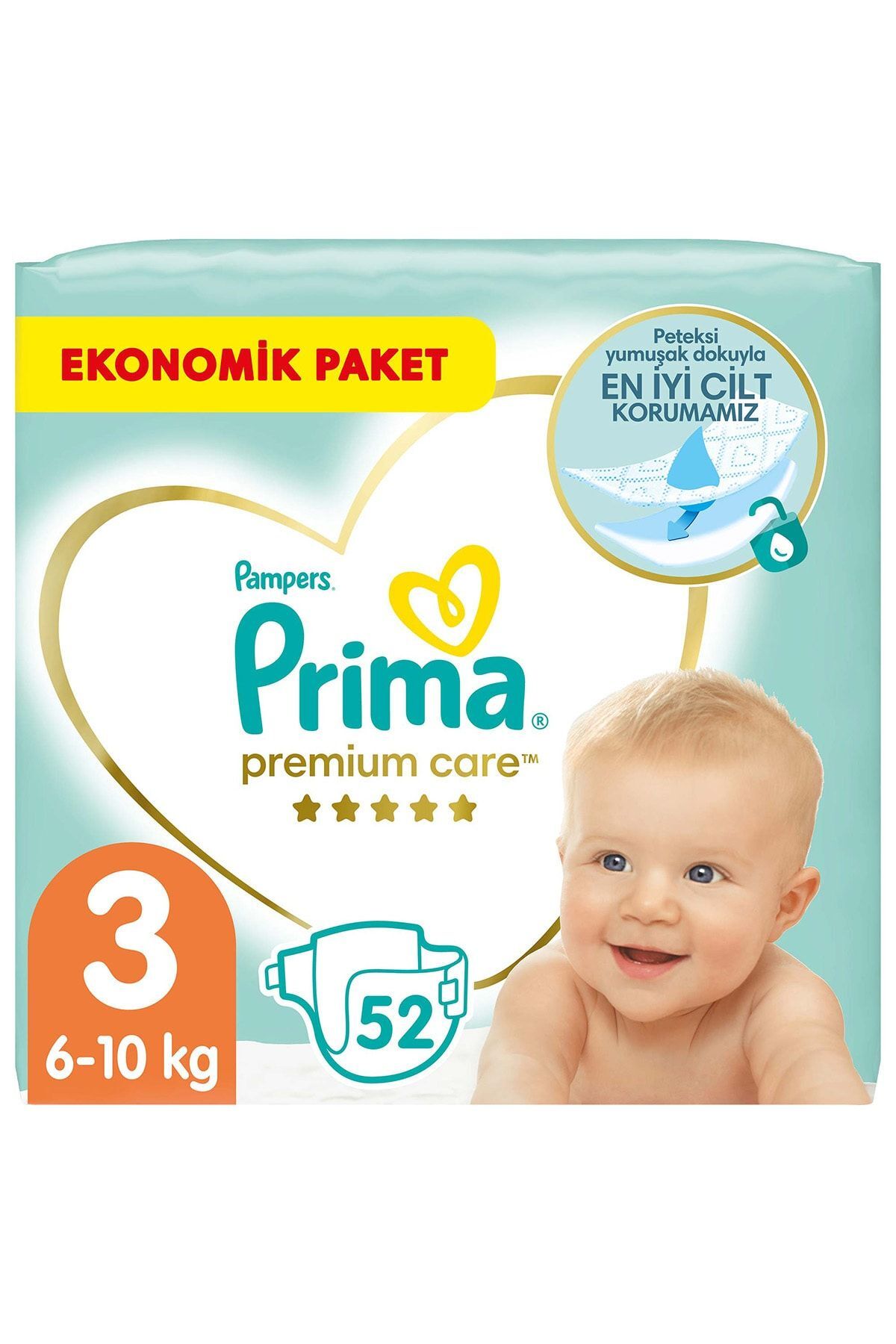 Bebek Bezi Premium Care 3 Beden 52 Adet Ekonomik Paket