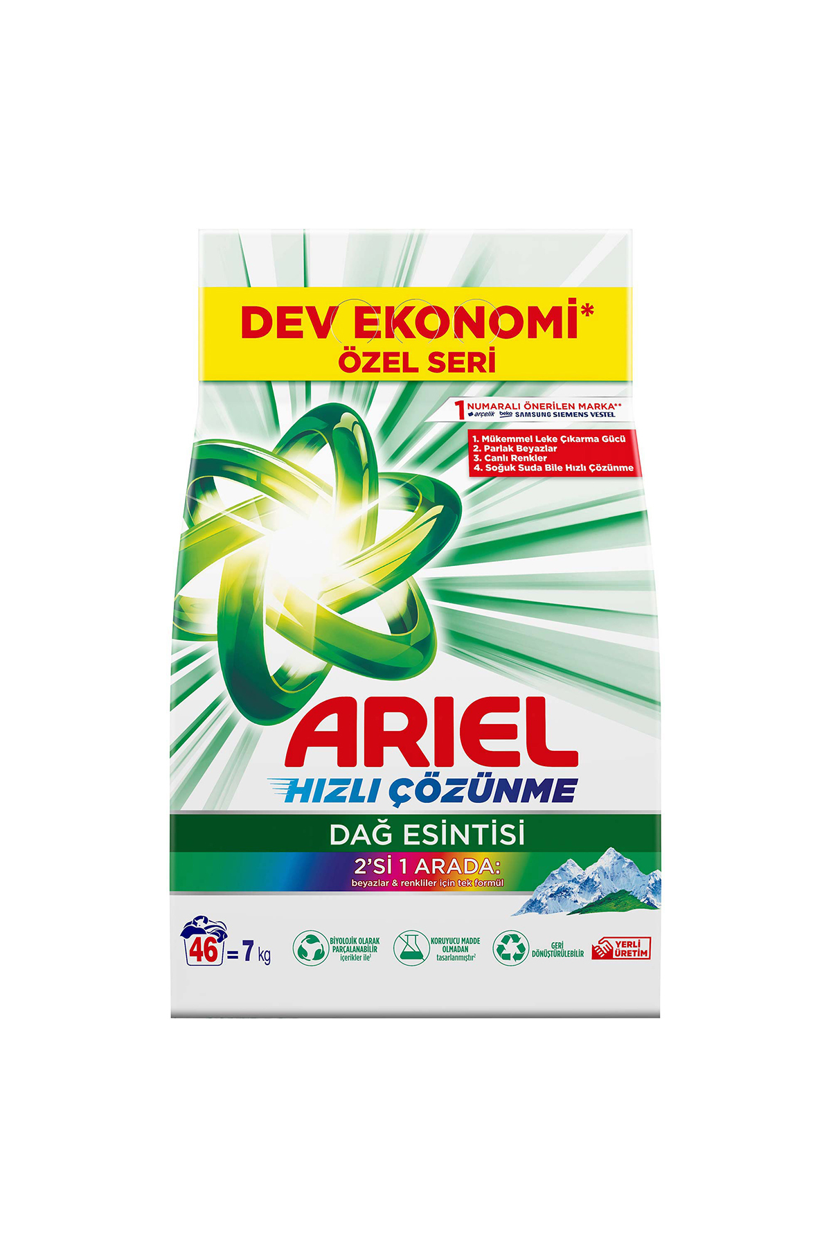 HIZLI ÇÖZÜNME DAĞ ESiNTISI BEYAZVE RENKLİLER İÇİN 7 KG 46 YIKAMA