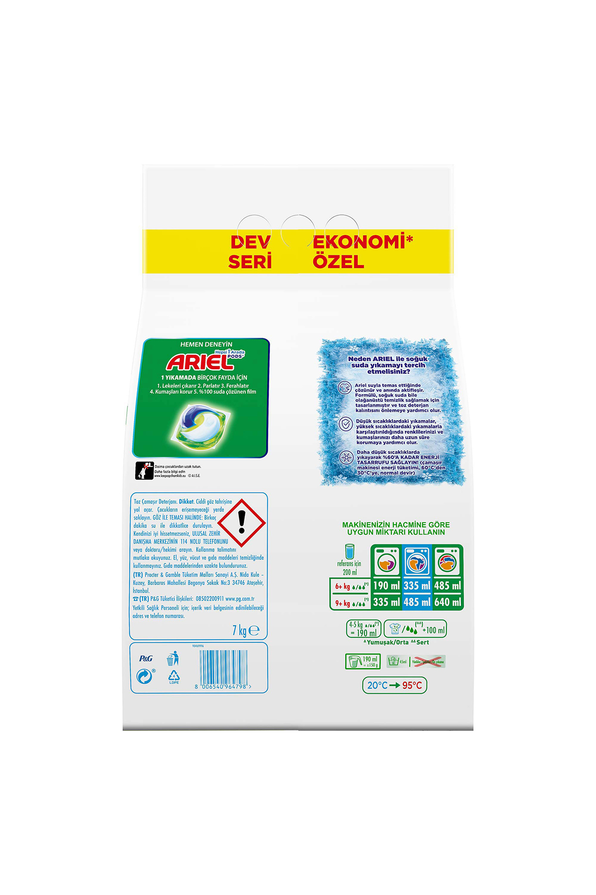 HIZLI ÇÖZÜNME DAĞ ESiNTISI BEYAZVE RENKLİLER İÇİN 7 KG 46 YIKAMA