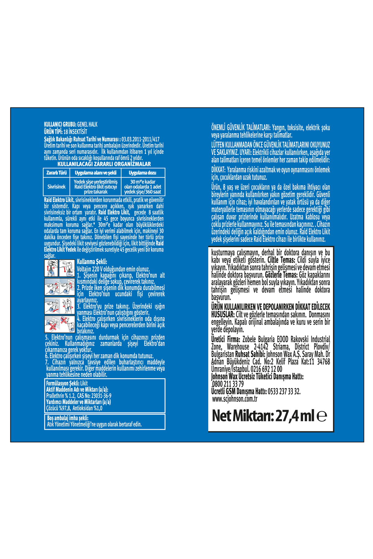 Elekro Likit 1 Yedek, 45 Gece (SİVRİSİNEKLERE KARŞI)