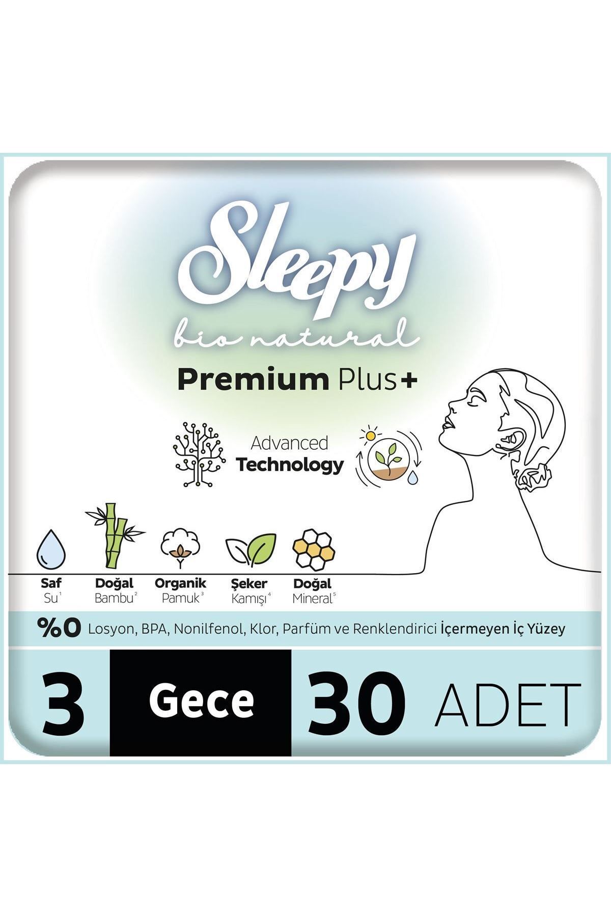 Bio Natural Premium Plus Hijyenik Ped Mega Paket Gece 30 Adet