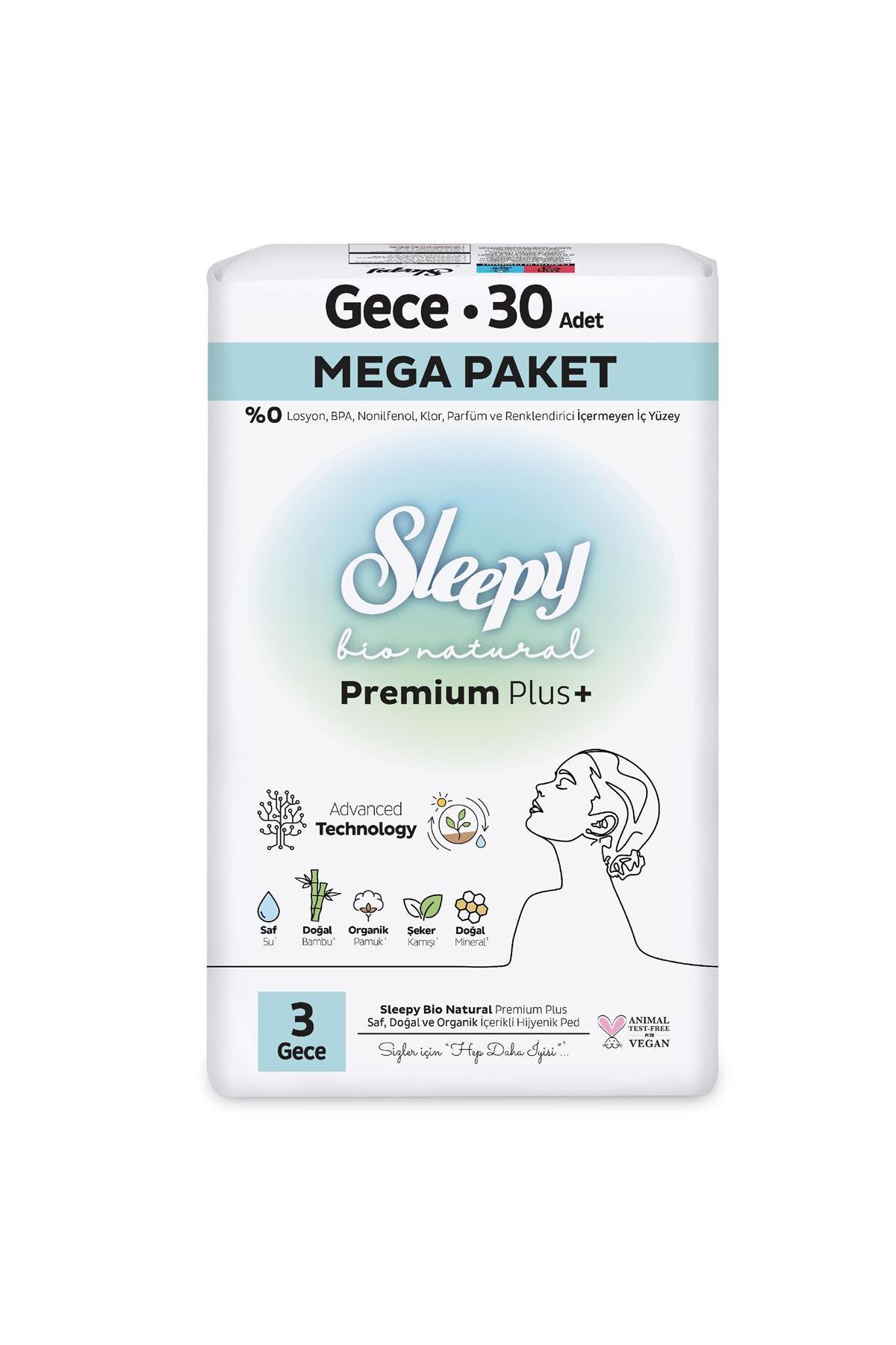 Bio Natural Premium Plus Hijyenik Ped Mega Paket Gece 30 Adet