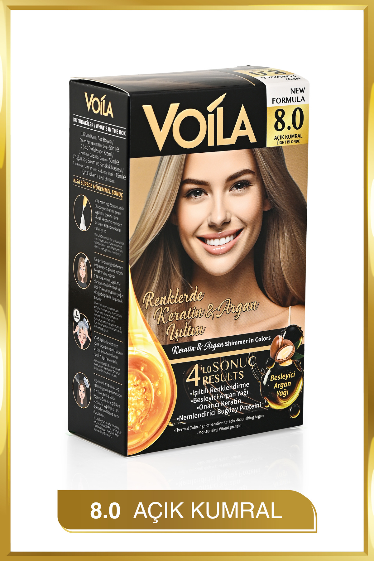 Kadın Besleyici Keratin Kalıcı Açık Kumral 8.0 Saç Boyası