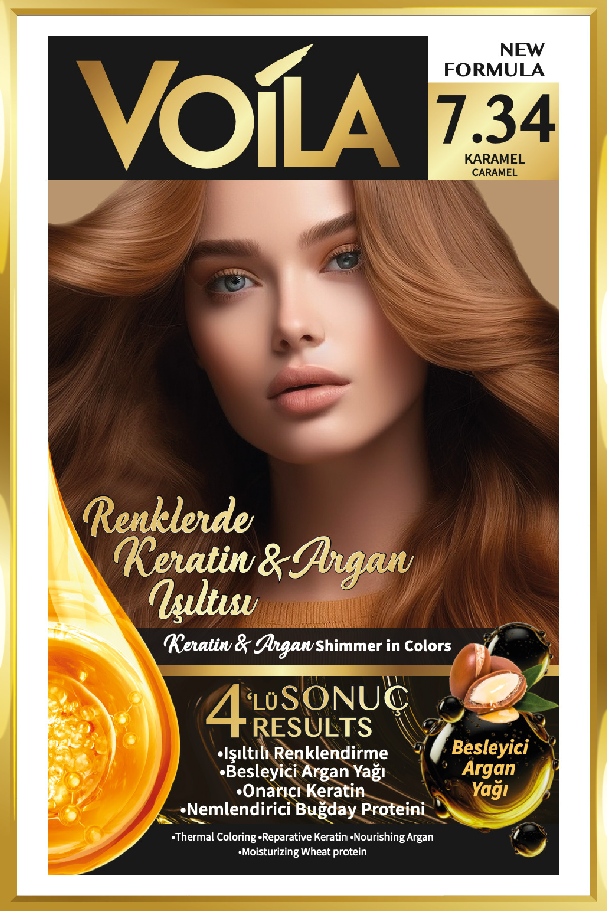 Kadın Besleyici Keratin Kalıcı Karamel 7.34 Saç Boyası