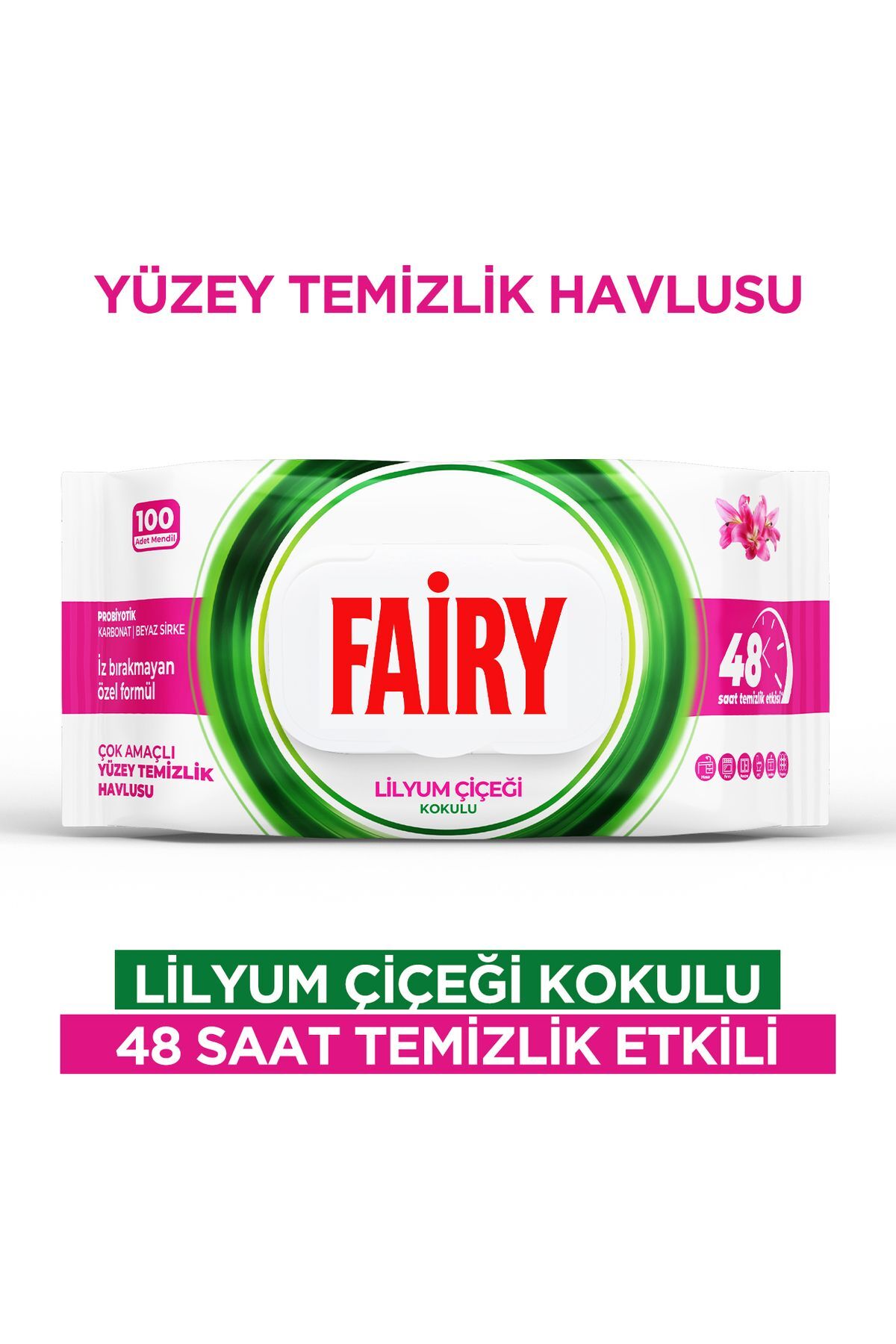 Çok Amaçlı Yüzey Temizlik Havlusu 100 Yaprak | Lilyum Çiçeği| Beyaz Sirke & Karbonat