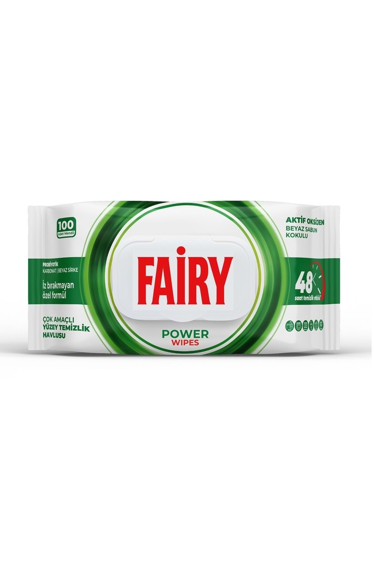 Power Wipes Yüzey Temizleme Mendili 100 Yaprak | Beyaz Sabun | Beyaz Sirke & Karbonat