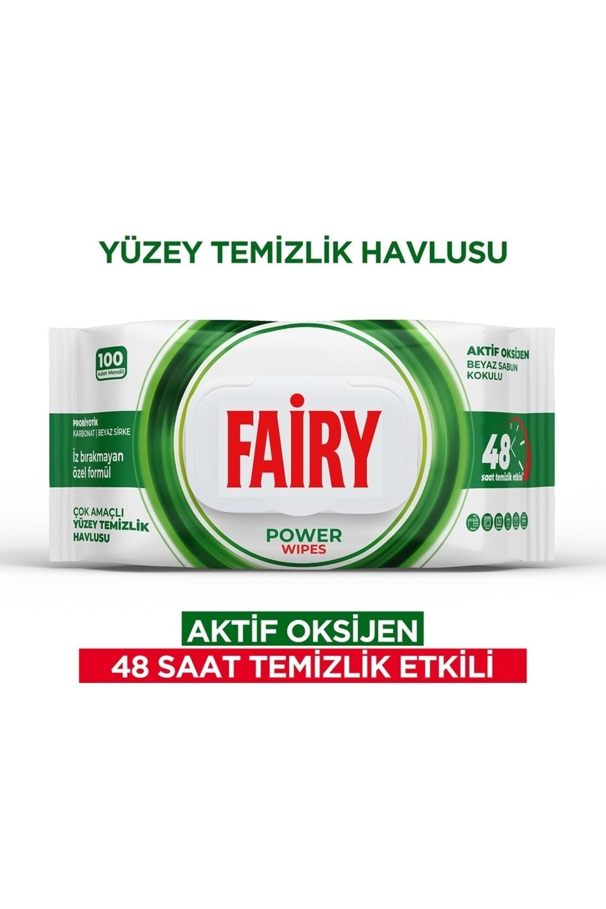 Power Wipes Yüzey Temizleme Mendili 100 Yaprak | Beyaz Sabun | Beyaz Sirke & Karbonat