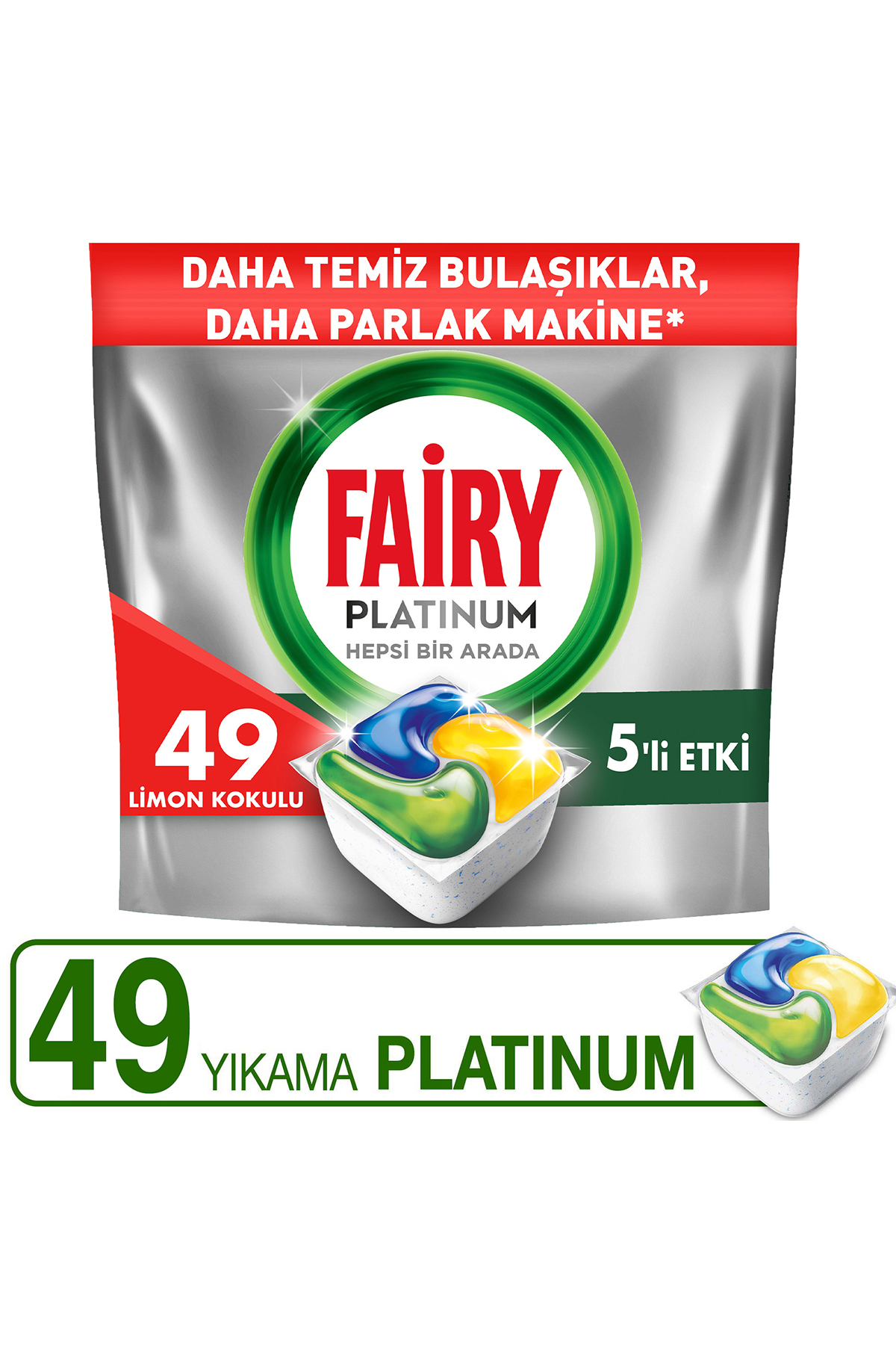 Platinum Hepsi Bir Arada Bulaşık Makinesi Kapsülü 49 Yıkama Limon Kokulu