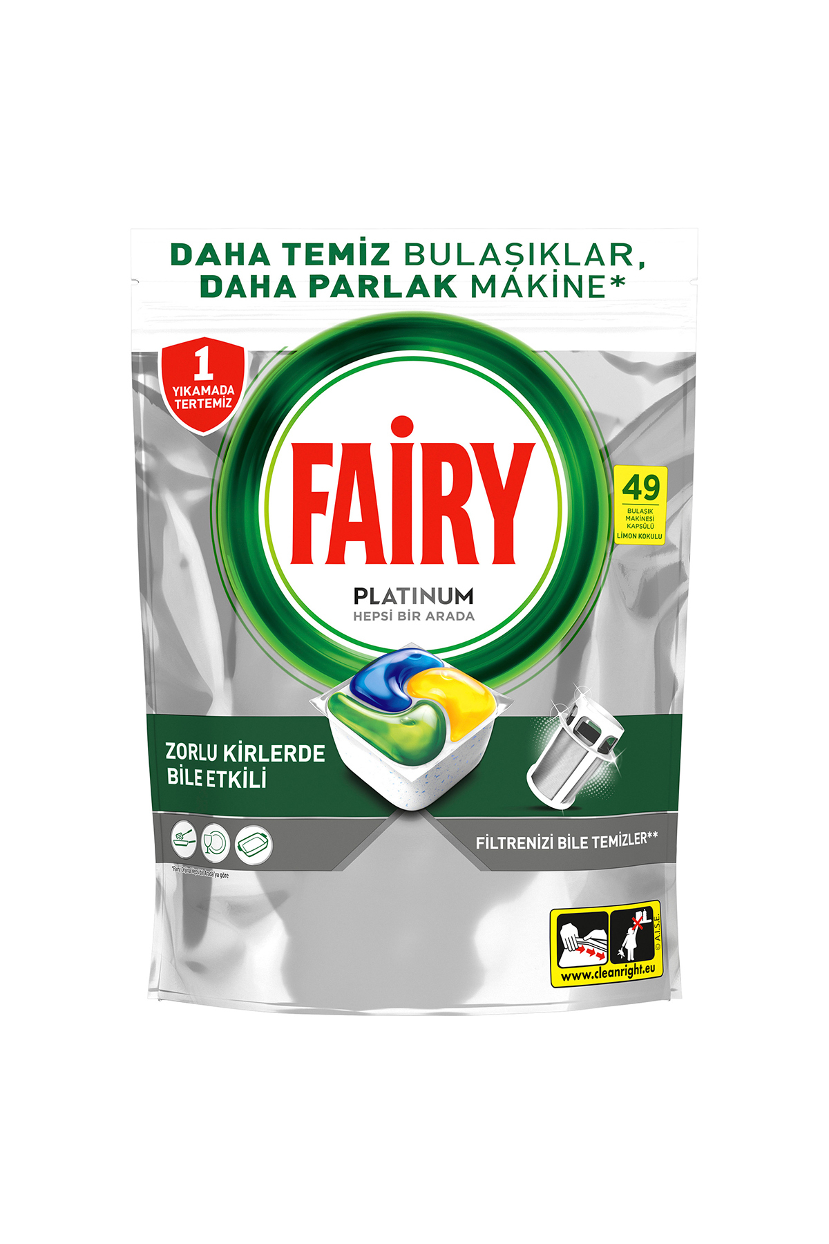 Platinum Hepsi Bir Arada Bulaşık Makinesi Kapsülü 49 Yıkama Limon Kokulu