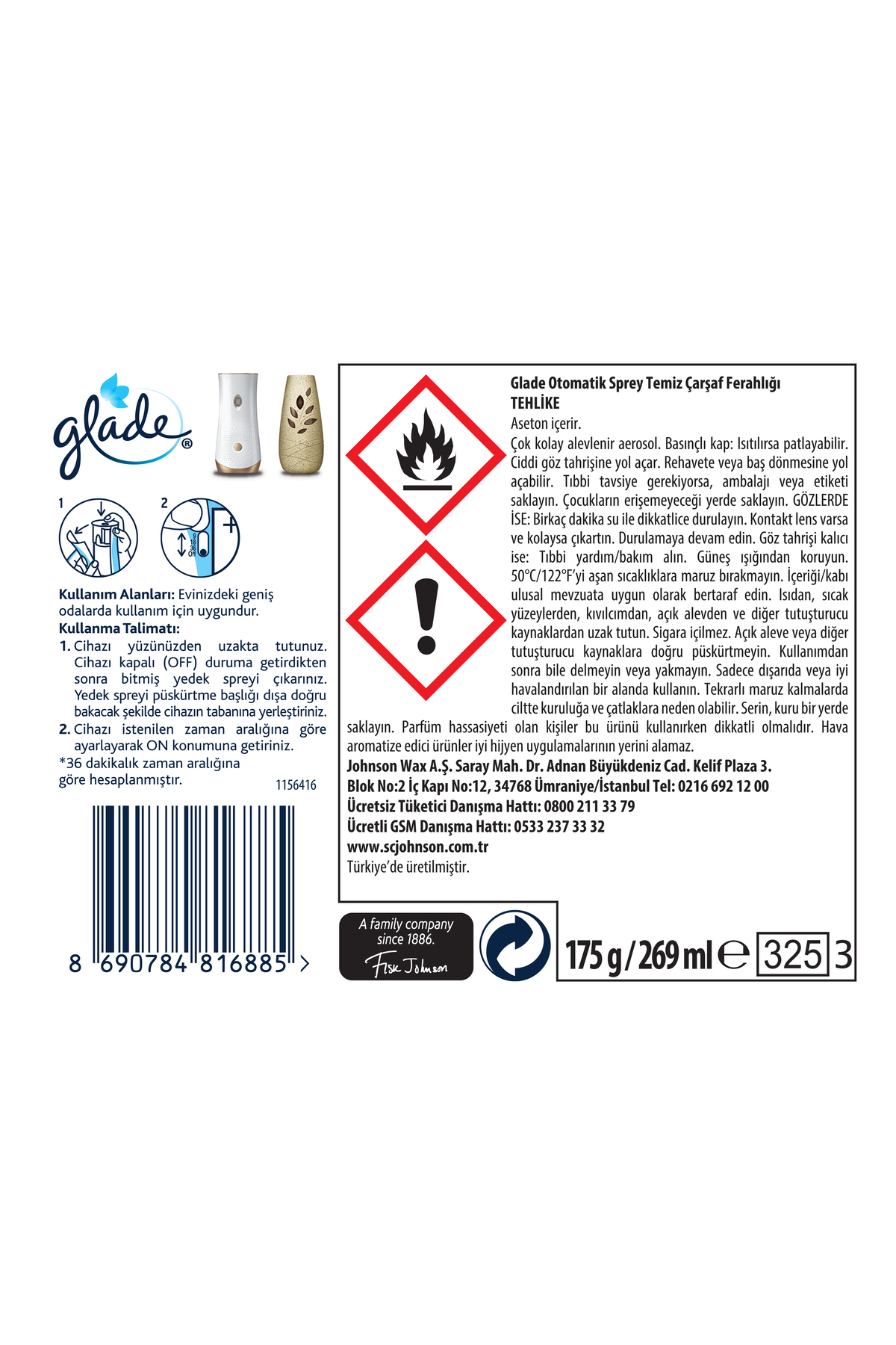 ® Otomatik Sprey Yedek Temiz Çarşaf, 269ml, 1 Yedek