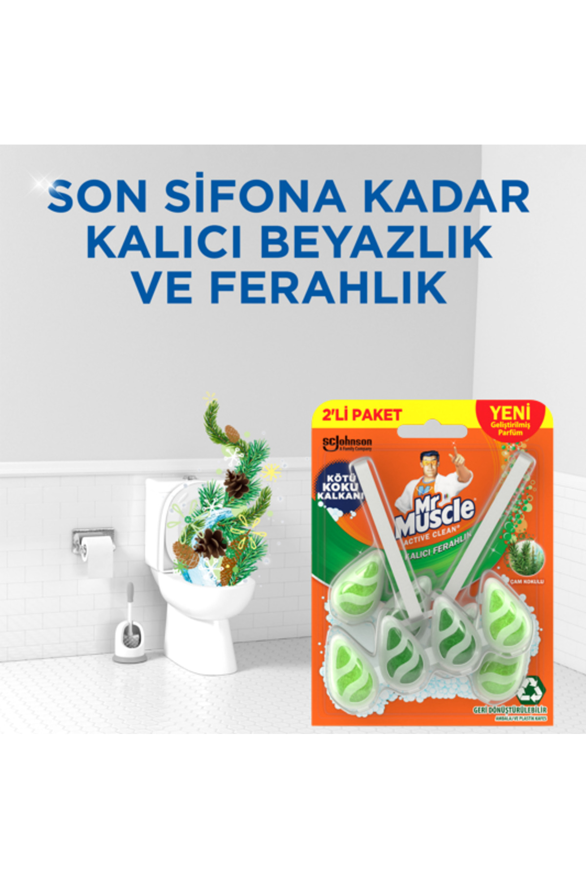 Active Clean Klozet Blok Tuvalet Temizleyici Çam Kokulu 2'li Paket 77.2 g