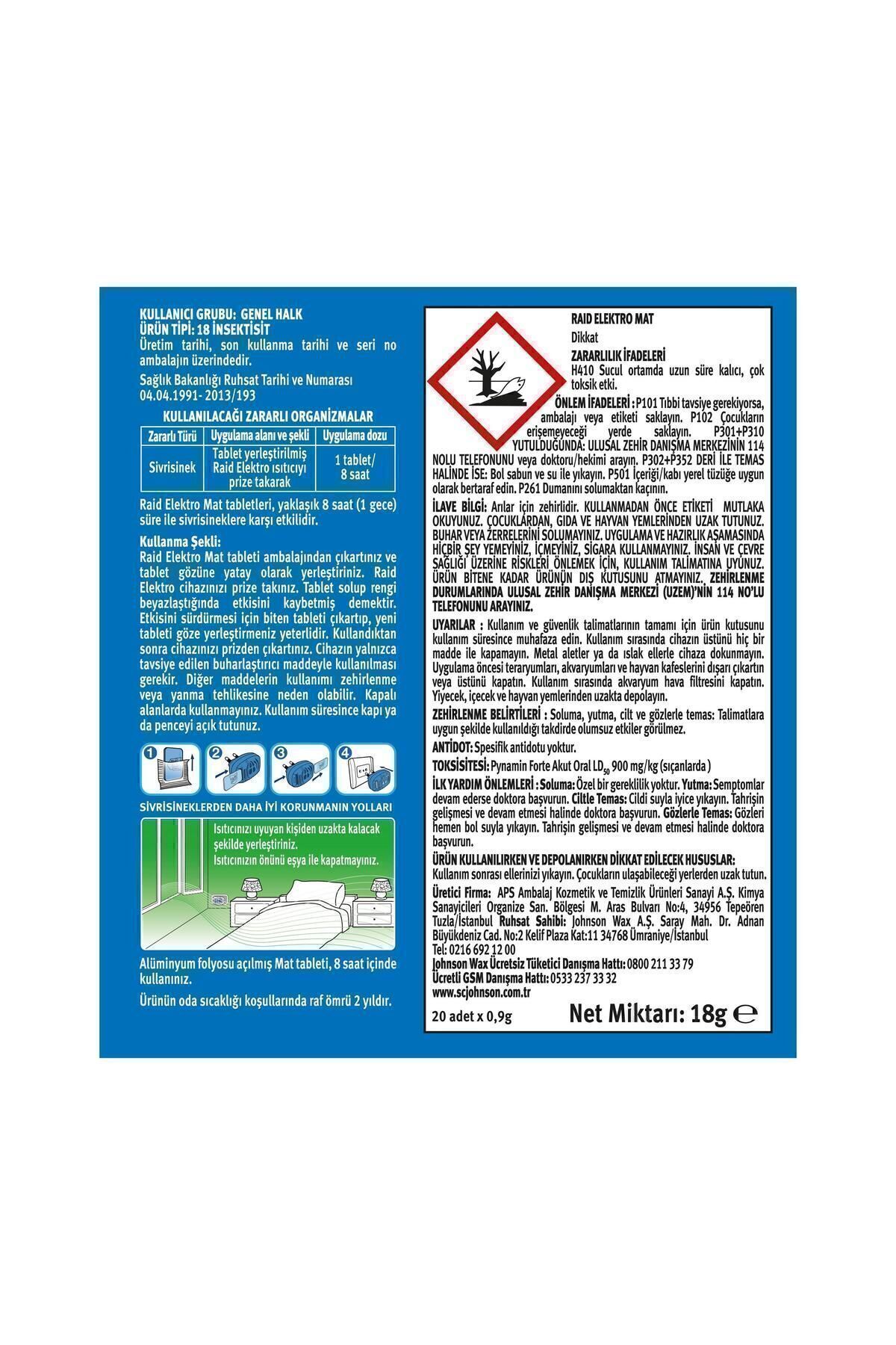 Raid Elektro Mat Sinek Kovucu Tablet 20'li |