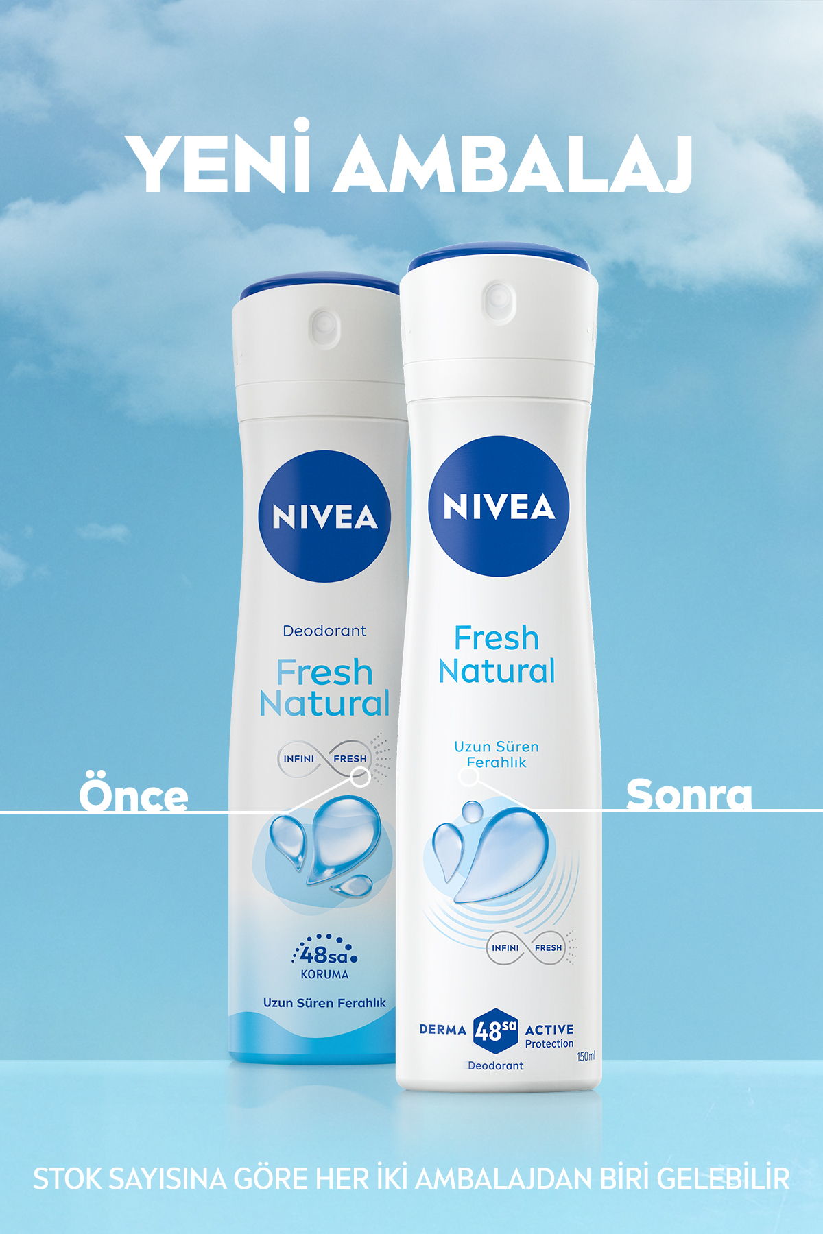 Kadın Sprey Deodorant Fresh Natural 150ml, Ter Kokusuna Karşı 48 Saat Koruma, Pudrasız, Ferah Koku