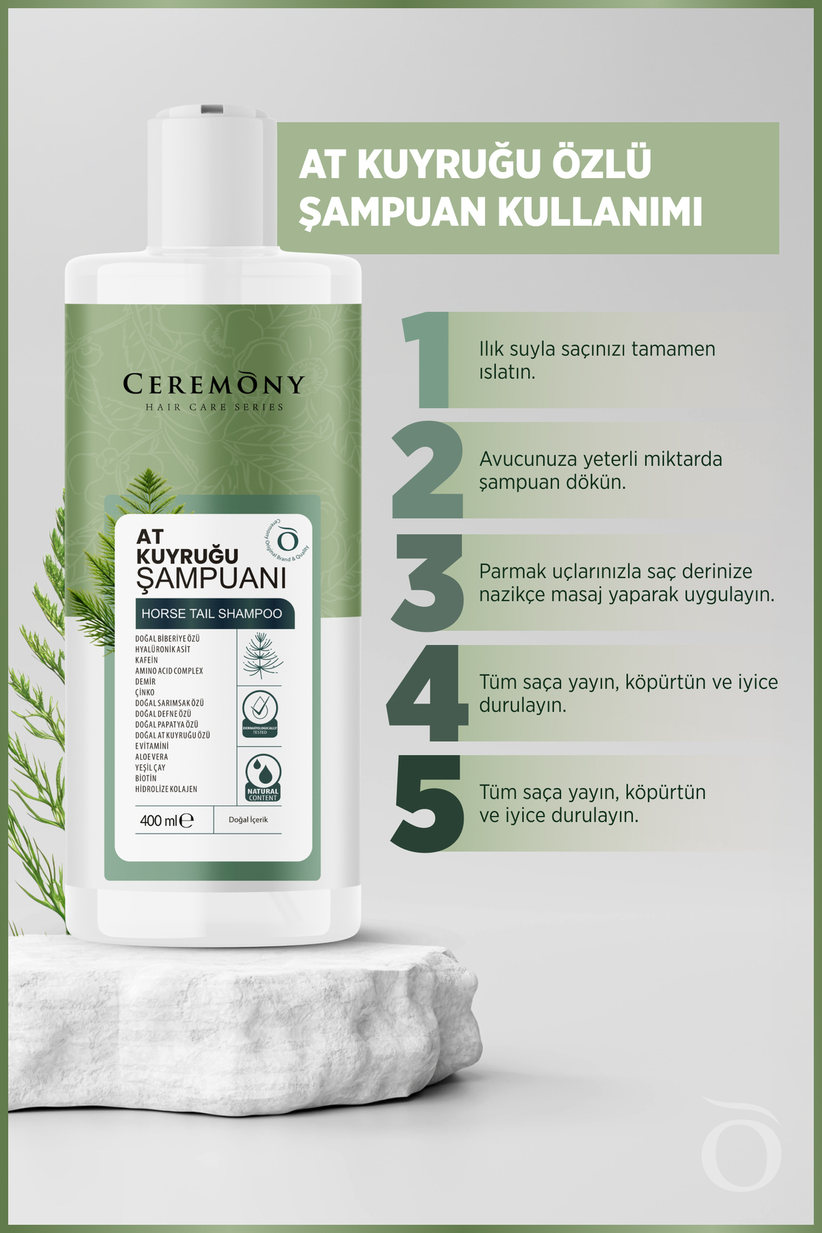 Ceremony At Kuyruğu, Biberiye ve Hyalüronik İçeren 15 Bileşenli Şampuan 400 Ml