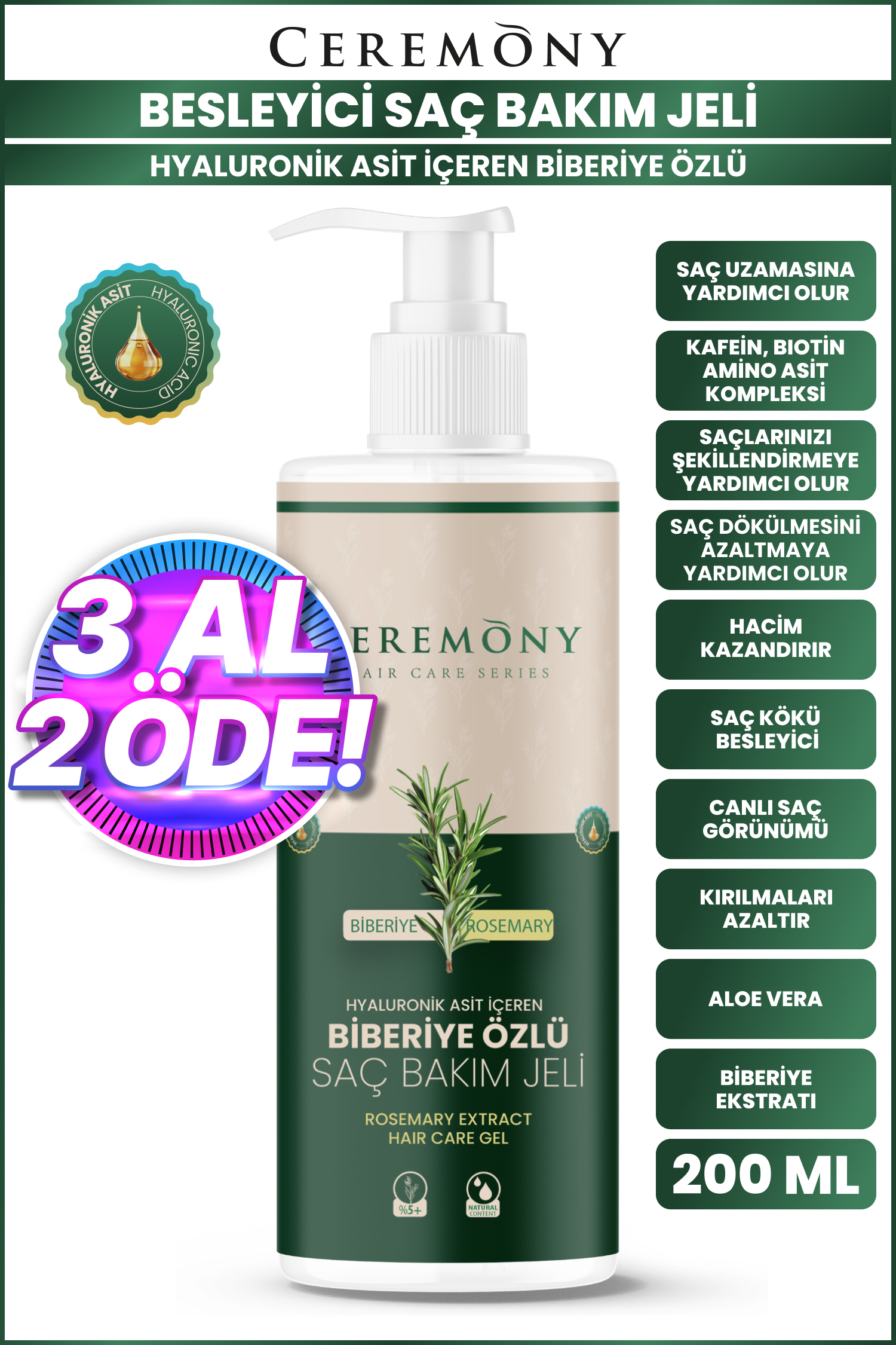 Saç Uzatma Etkili Biberiye Bakım Jeli 200 Ml