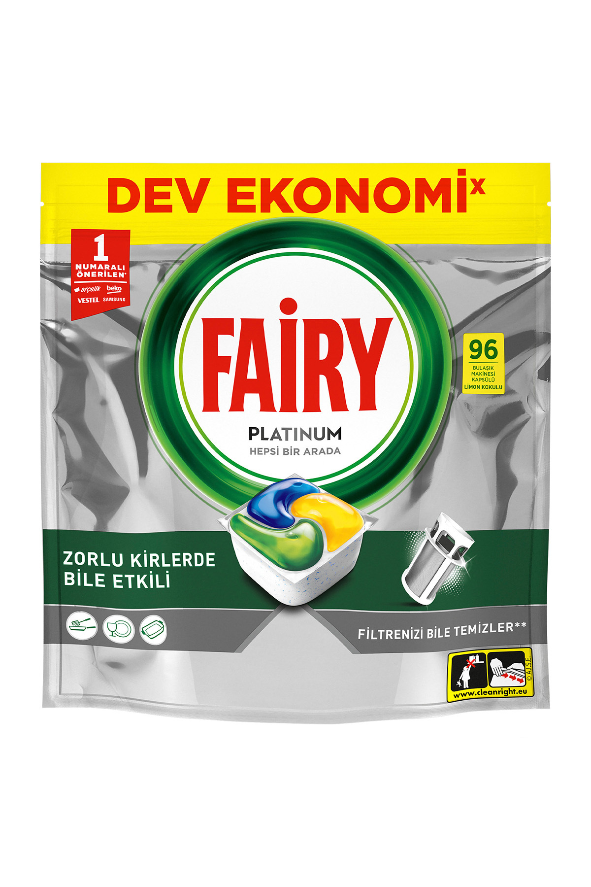 Platinum Bulaşık Makinesi Deterjanı Kapsülü/tableti 96 Yıkama Limon Kokulu