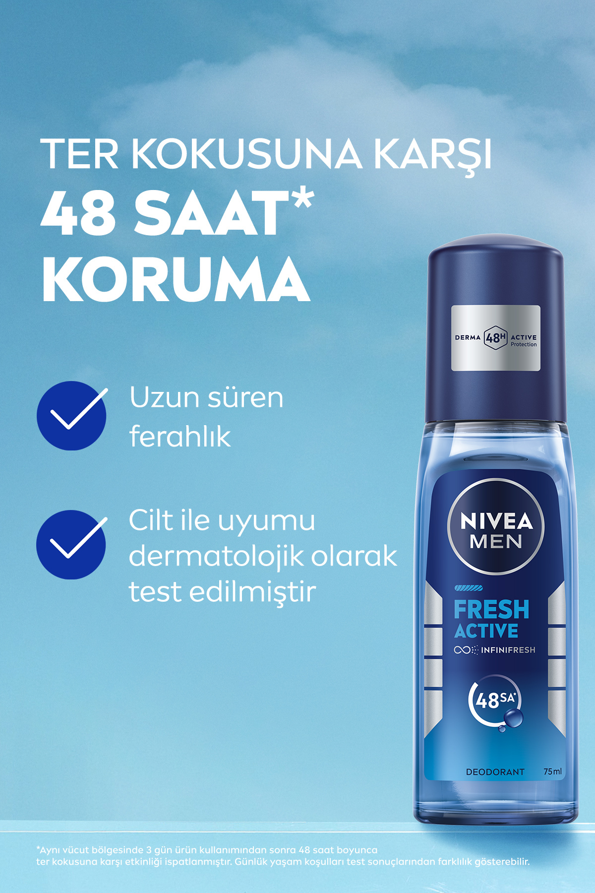MEN Erkek Pump Sprey Deodorant 75ml, Ter Kokusuna Karşı 48 Saat Koruma, Ferah Koku, Okyanus Özleri