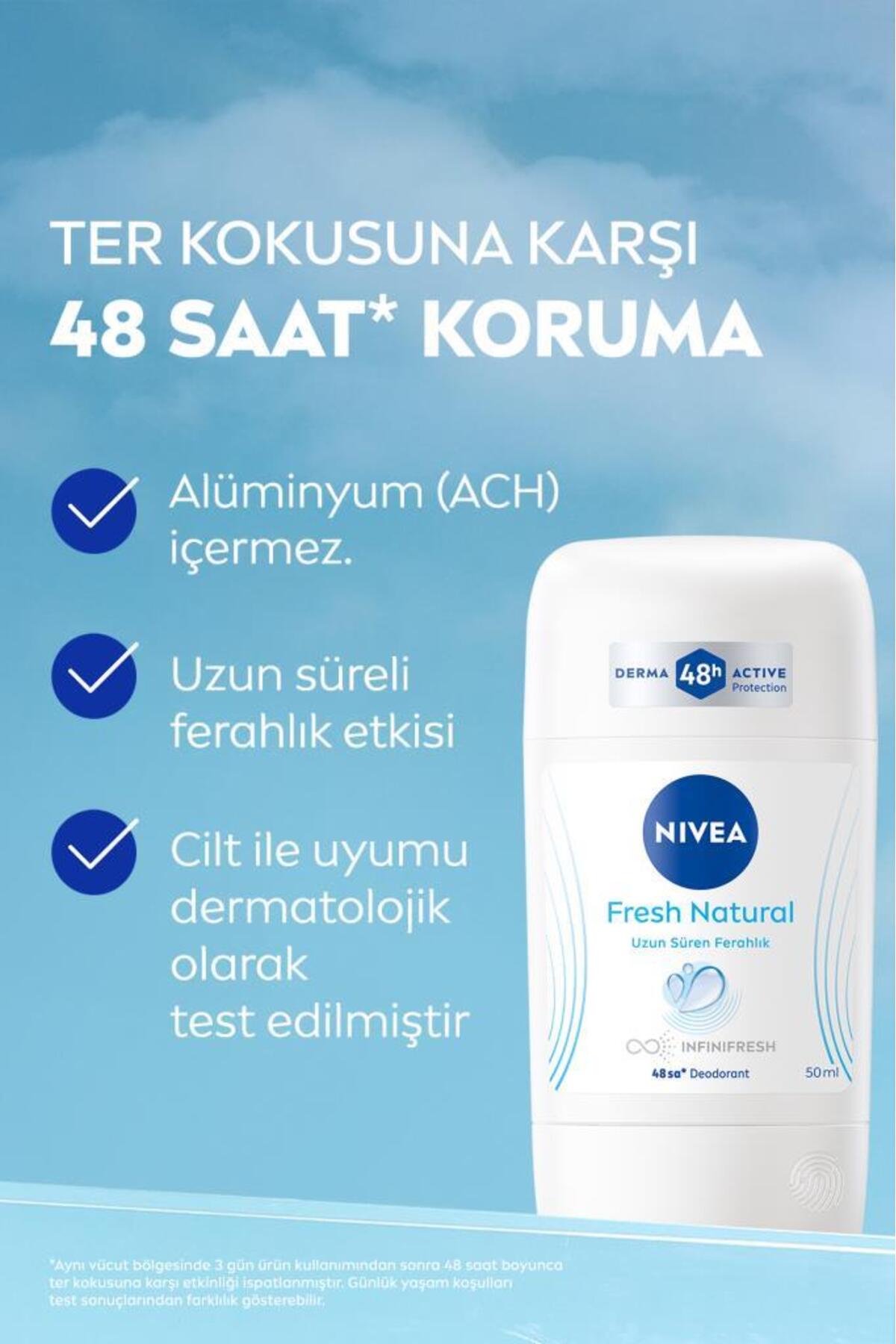 Kadın Stick Deodorant Fresh Natural 50ml, Ter Kokusuna Karşı 48 Saat Koruma, Uzun Süren Ferahlık