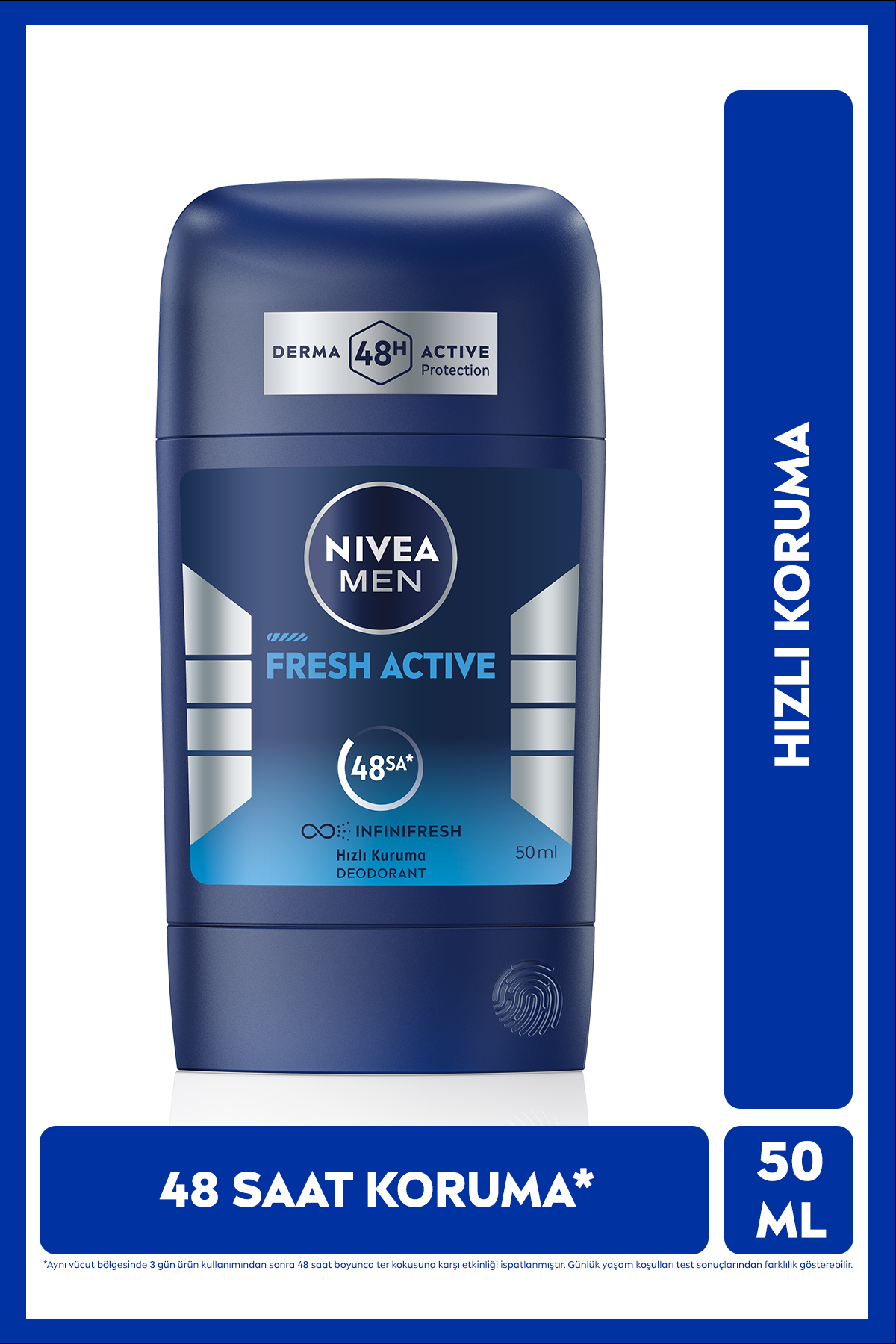 MEN Erkek Stick Deodorant Fresh Active 50ml, Ter Kokusuna Karşı 48 Saat Koruma, Alüminyum İçermez