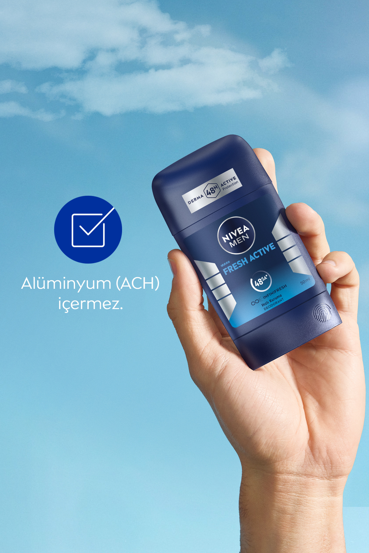 MEN Erkek Stick Deodorant Fresh Active 50ml, Ter Kokusuna Karşı 48 Saat Koruma, Alüminyum İçermez