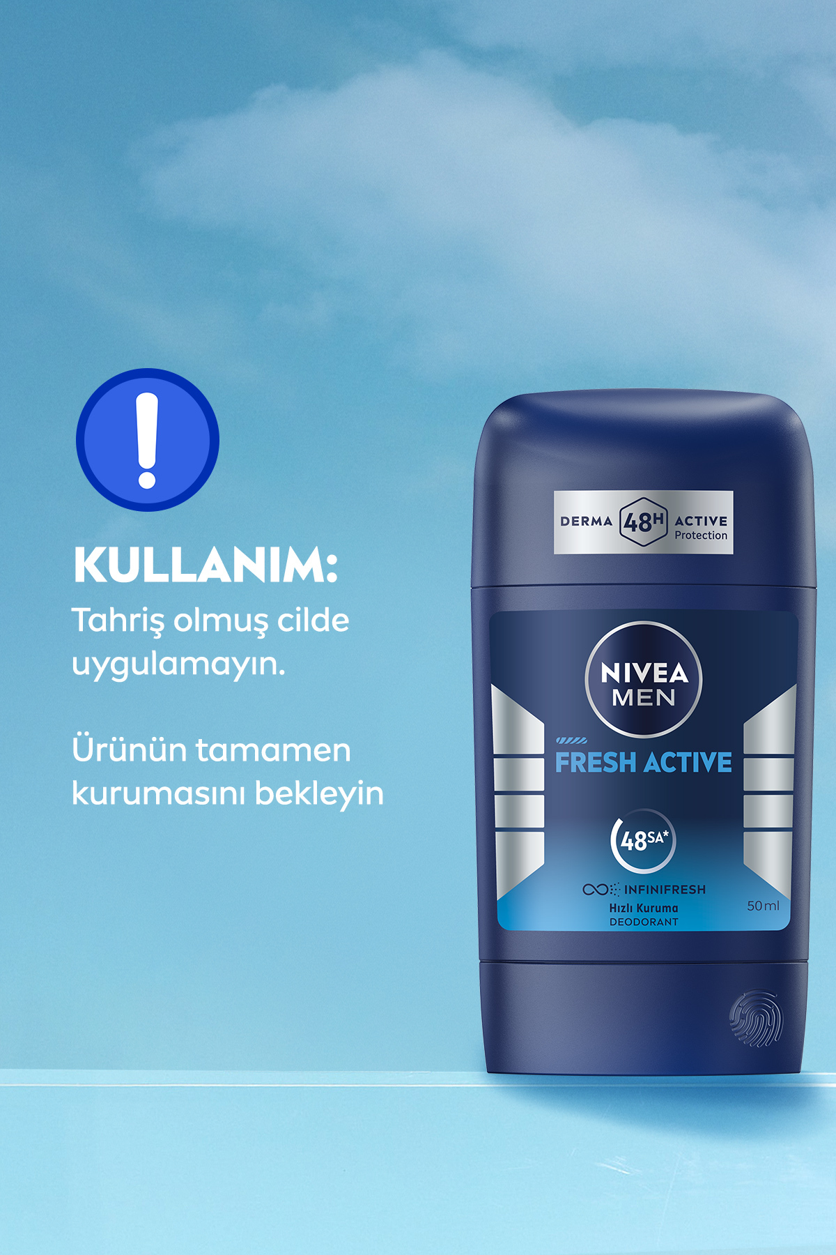 MEN Erkek Stick Deodorant Fresh Active 50ml, Ter Kokusuna Karşı 48 Saat Koruma, Alüminyum İçermez
