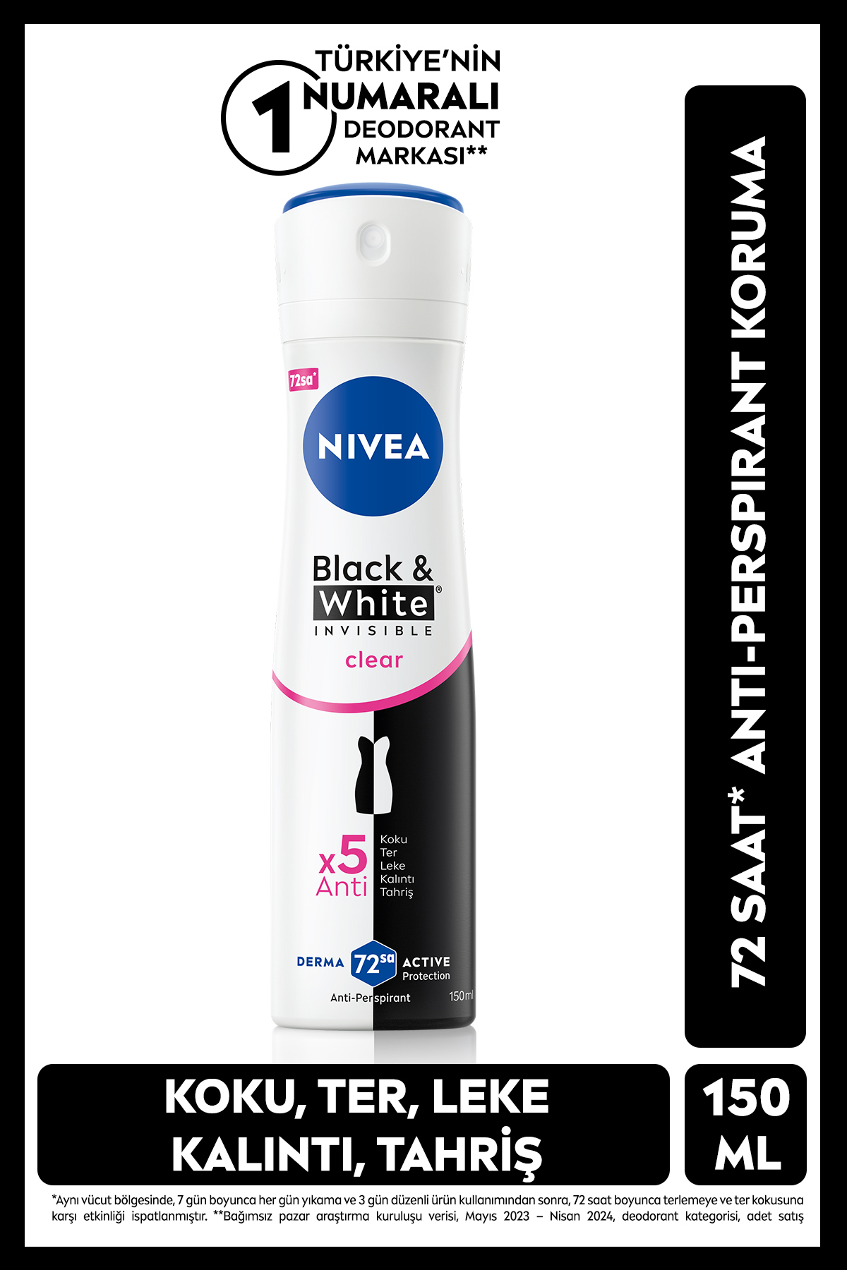Invisible Clear Black White Kadın Deodorant Sprey 150 ml