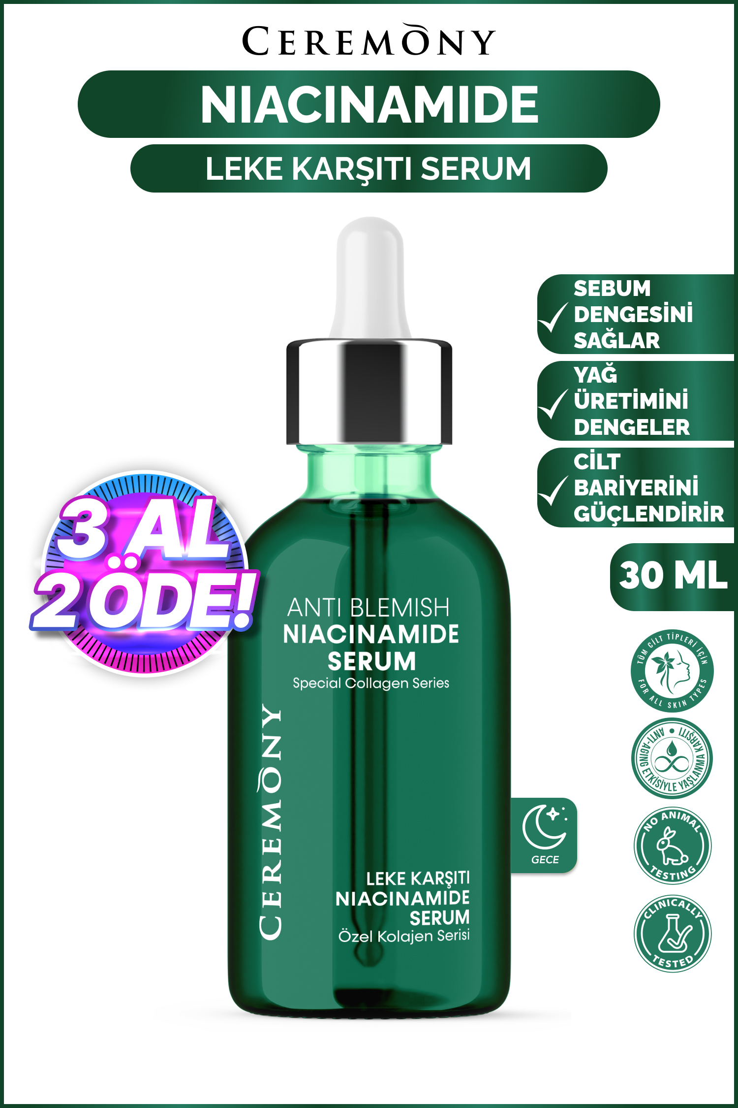 Niacinamide Serum 30 ml | Gözenek Sıkılaştırıcı Yağ Dengeleyici Akne Karşıtı