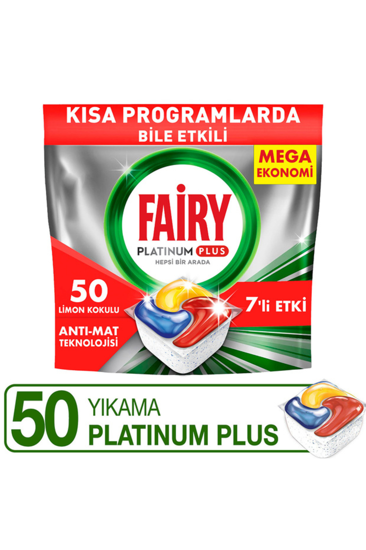 Platinum Plus 50 Yıkama Bulaşık Makinesi Deterjanı Kapsülü Hızlı Çözünme