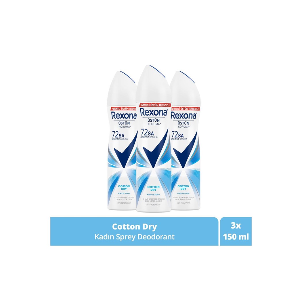 Kadın Sprey Deodorant Cotton Dry 72 Saat Kesintisiz Üstün Koruma 150 Mlx3