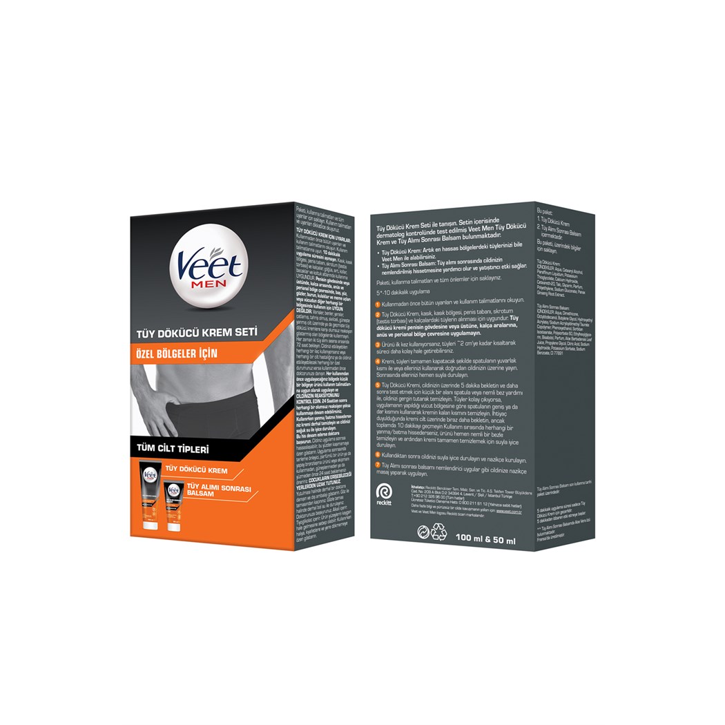 Men Erkek Özel Bölgeler İçin Tüy Dökücü Krem Seti Tüm Cilt Tipleri İçin 100 + 50 ml