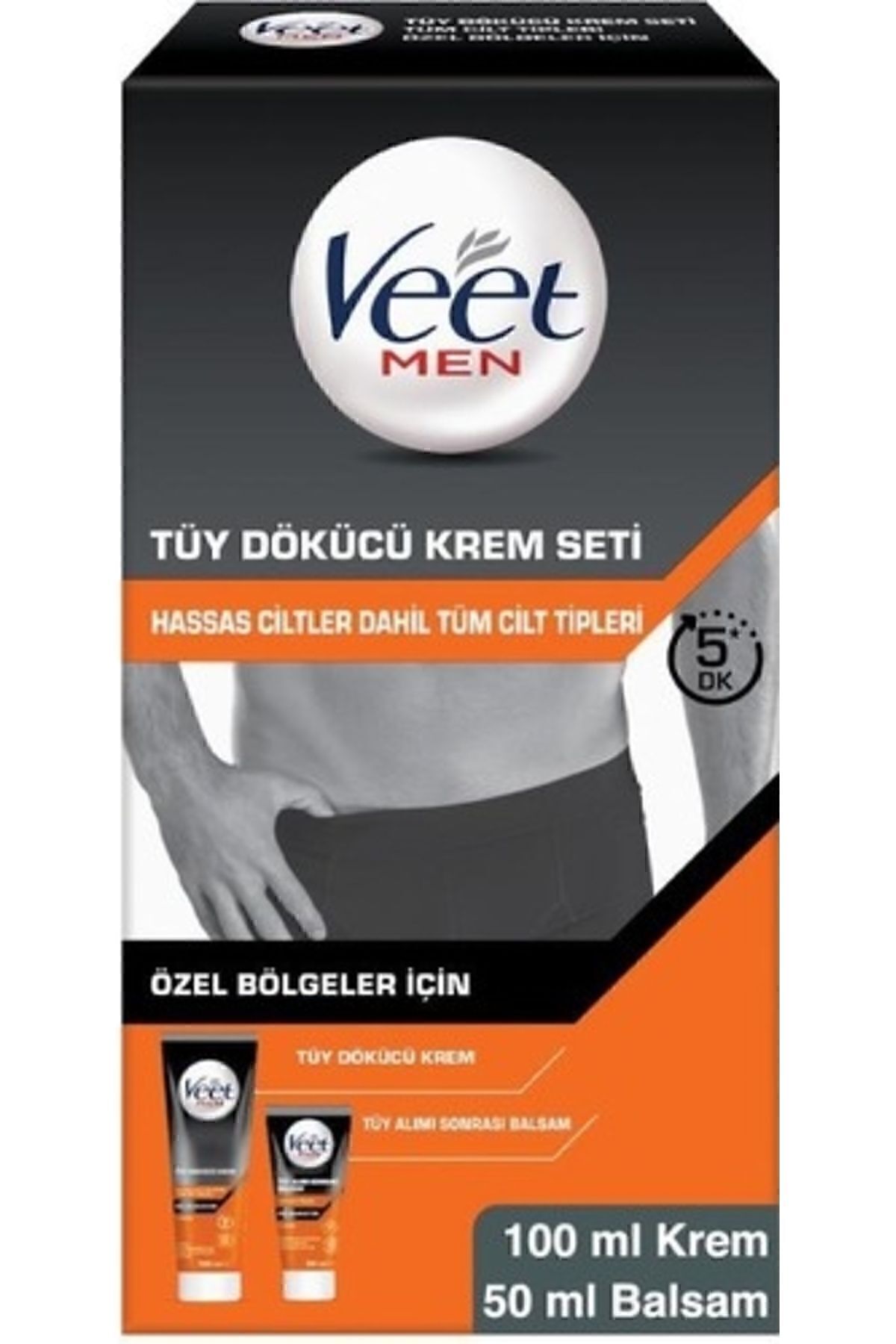 Men Erkek Özel Bölgeler İçin Tüy Dökücü Krem Seti Tüm Cilt Tipleri İçin 100 + 50 ml