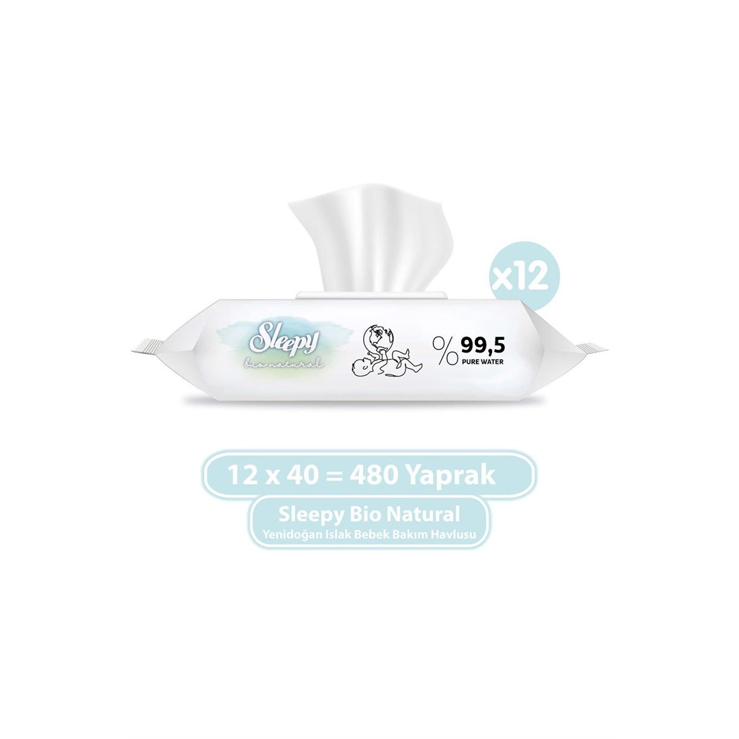Bio Natural Yenidoğan Islak Bebek Bakım Havlusu 12x40 (480 YAPRAK)